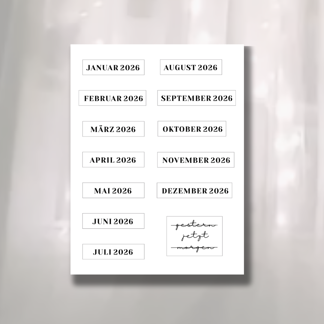 Transparente Monatssticker Jahr 2026 inkl. Versand